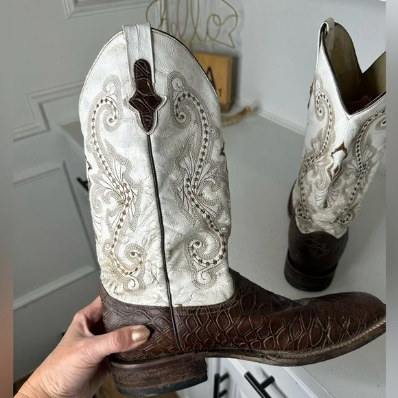 **SOLD**Ferrini Lizard Print Western Cowboy Boots Men’s 10.5 Brown & White - Picture 8 of 11